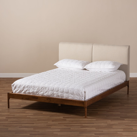 Baxton Studio Aveneil Beige Upholstered Walnut Finished Full Size Platform Bed 149-8774